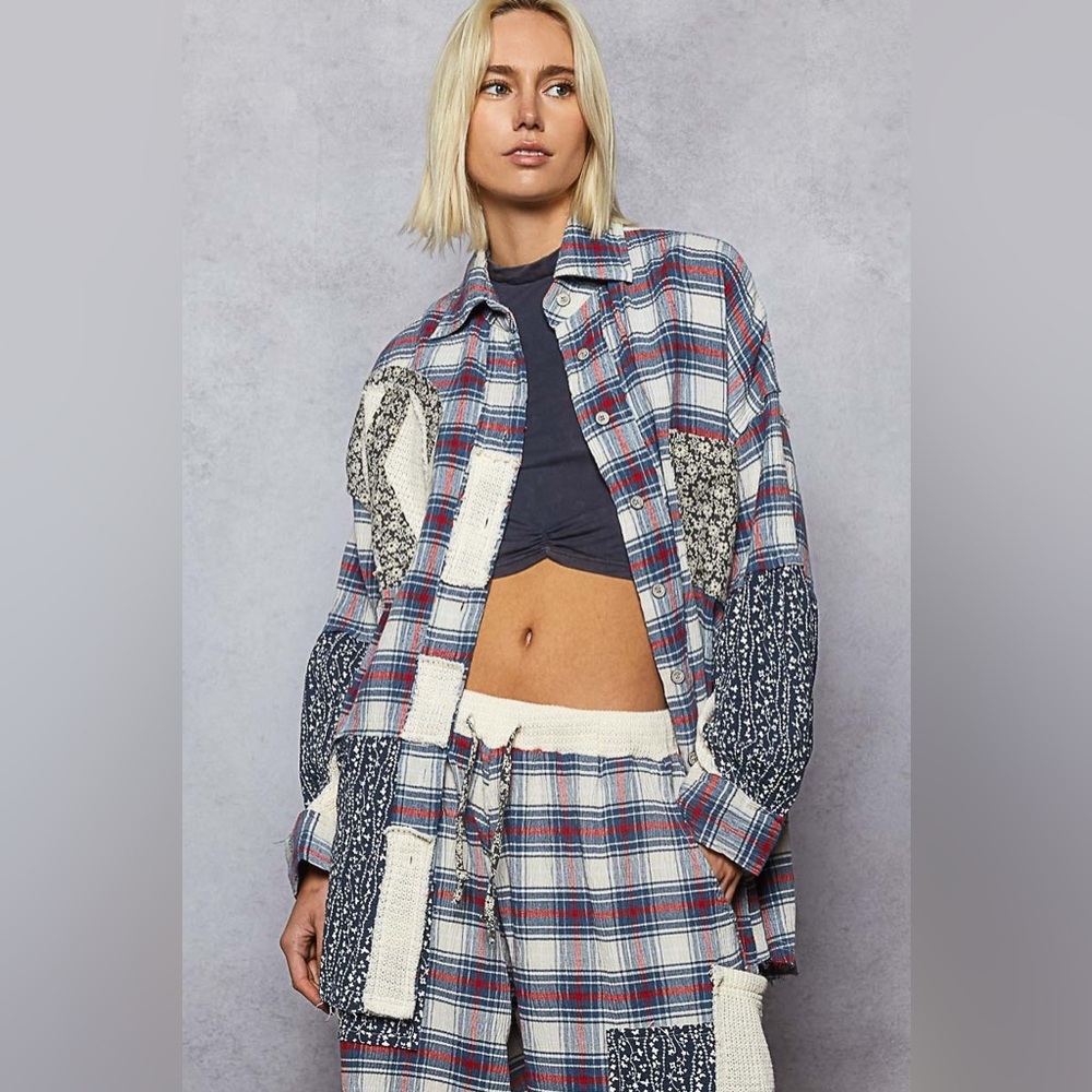 ⚡️ POL “ Highland Muse “ Plaid Patchwork Top